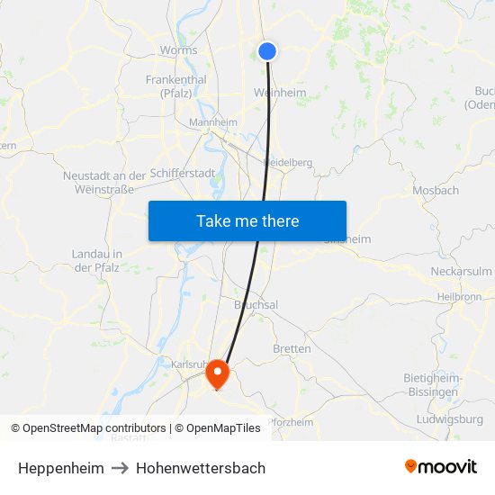 Heppenheim to Hohenwettersbach map