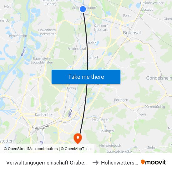 Verwaltungsgemeinschaft Graben-Neudorf to Hohenwettersbach map