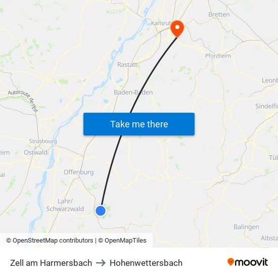 Zell am Harmersbach to Hohenwettersbach map