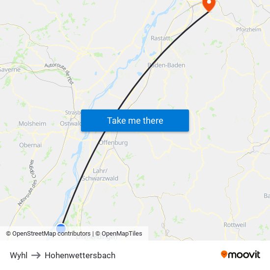 Wyhl to Hohenwettersbach map