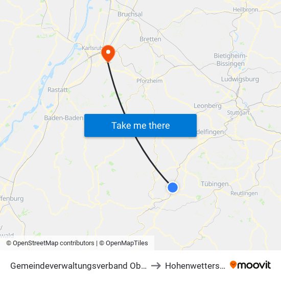 Gemeindeverwaltungsverband Oberes Gäu to Hohenwettersbach map