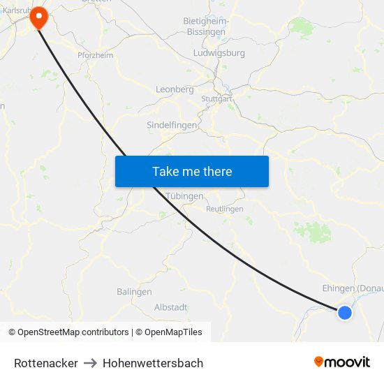 Rottenacker to Hohenwettersbach map