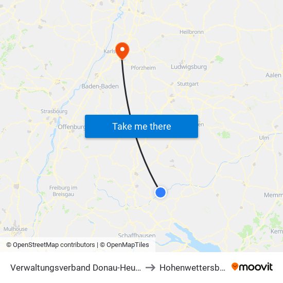 Verwaltungsverband Donau-Heuberg to Hohenwettersbach map