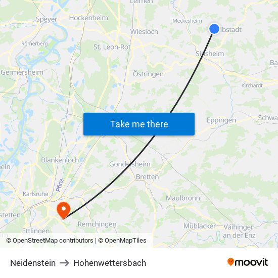 Neidenstein to Hohenwettersbach map