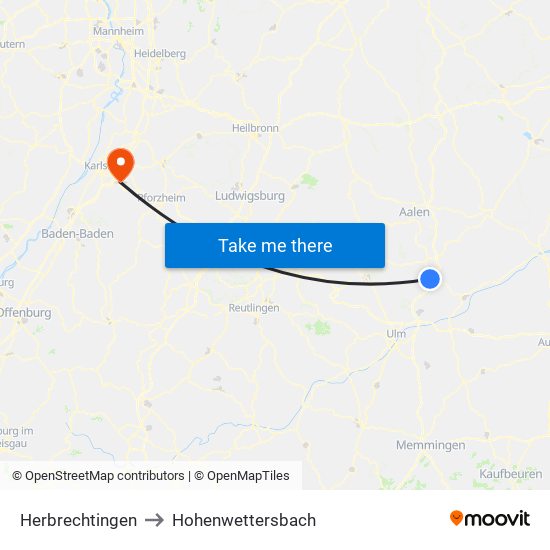 Herbrechtingen to Hohenwettersbach map