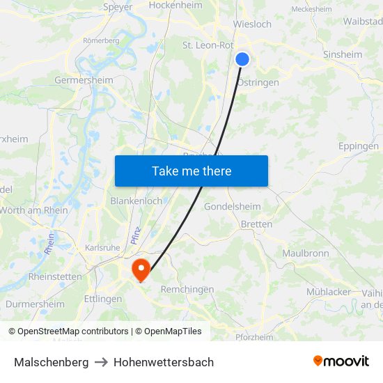 Malschenberg to Hohenwettersbach map