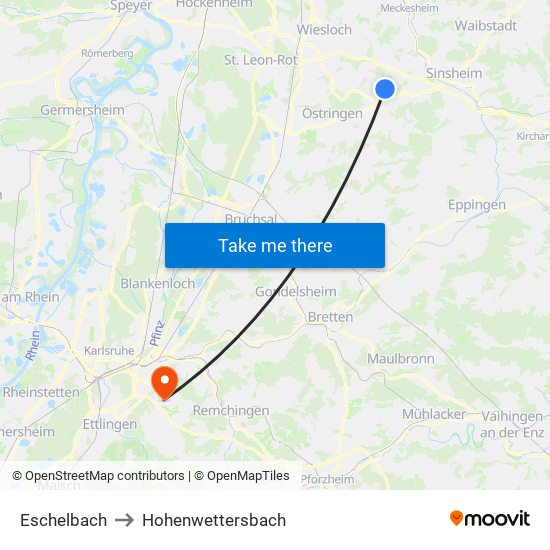 Eschelbach to Hohenwettersbach map