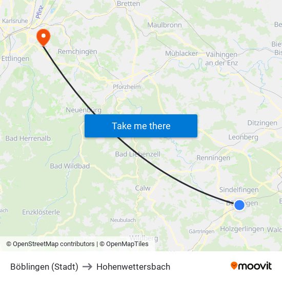 Böblingen (Stadt) to Hohenwettersbach map