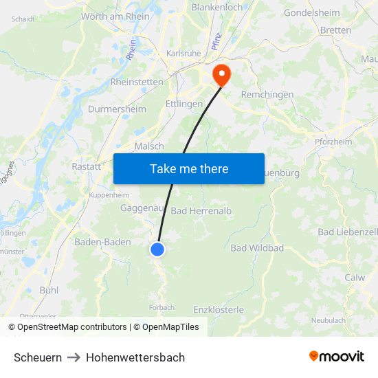 Scheuern to Hohenwettersbach map