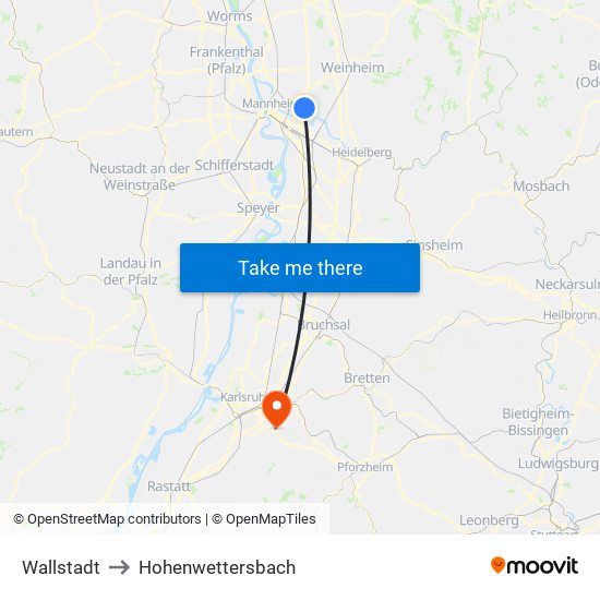 Wallstadt to Hohenwettersbach map