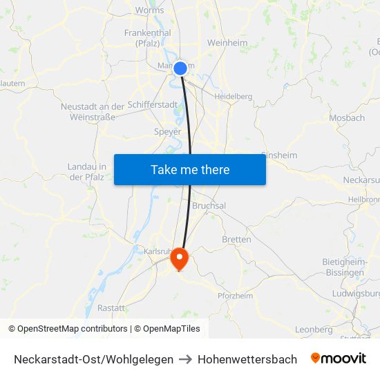 Neckarstadt-Ost/Wohlgelegen to Hohenwettersbach map