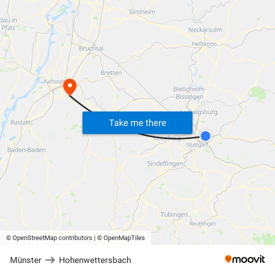 Münster to Hohenwettersbach map