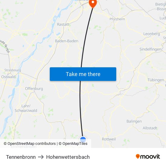 Tennenbronn to Hohenwettersbach map