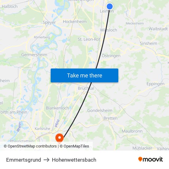 Emmertsgrund to Hohenwettersbach map