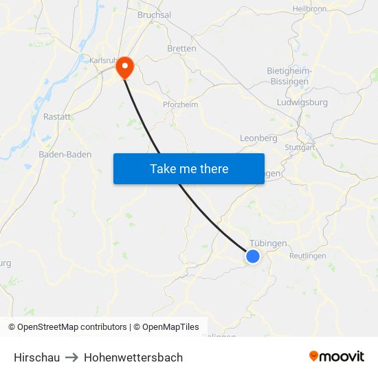 Hirschau to Hohenwettersbach map