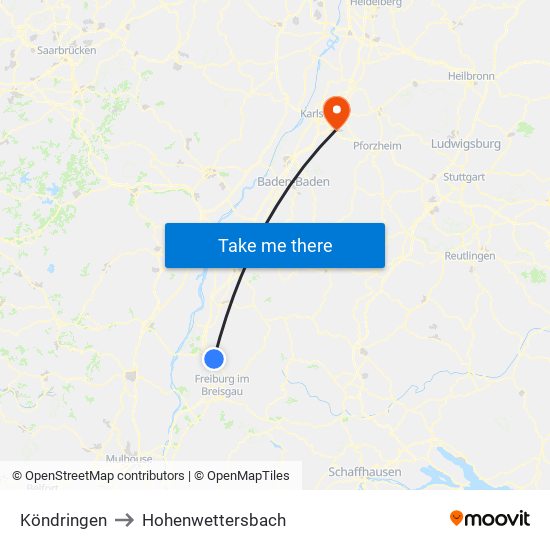 Köndringen to Hohenwettersbach map