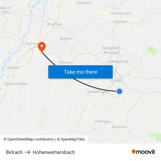 Birkach to Hohenwettersbach map