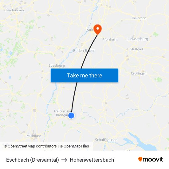 Eschbach (Dreisamtal) to Hohenwettersbach map