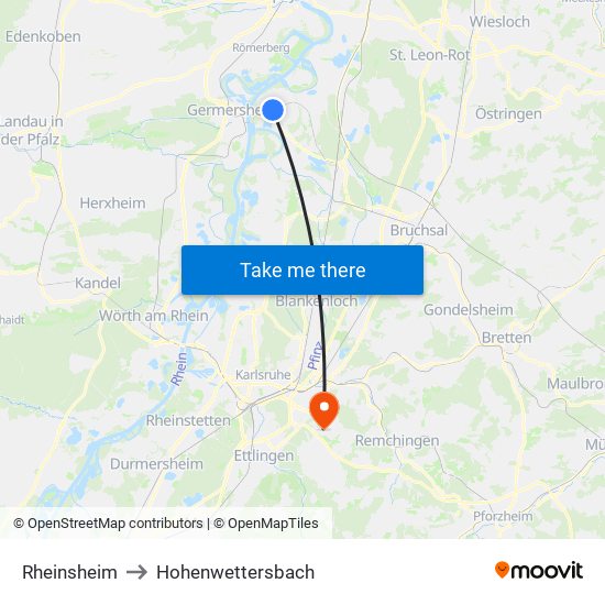 Rheinsheim to Hohenwettersbach map