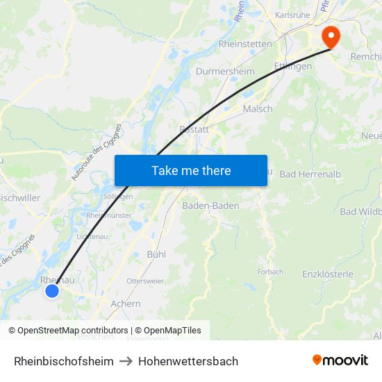 Rheinbischofsheim to Hohenwettersbach map
