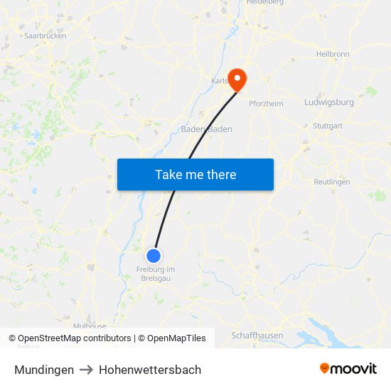 Mundingen to Hohenwettersbach map