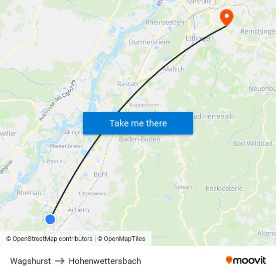 Wagshurst to Hohenwettersbach map