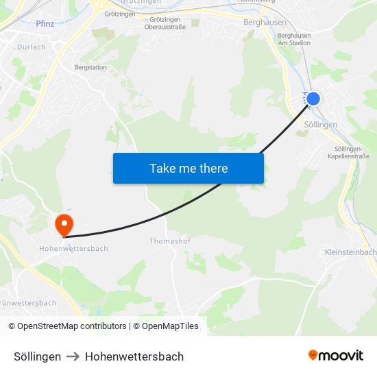 Söllingen to Hohenwettersbach map