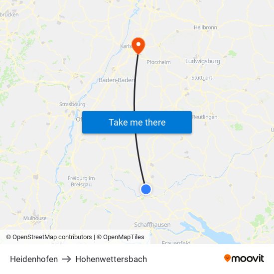 Heidenhofen to Hohenwettersbach map