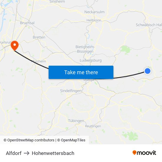 Alfdorf to Hohenwettersbach map