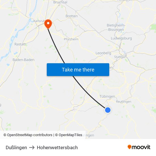 Dußlingen to Hohenwettersbach map