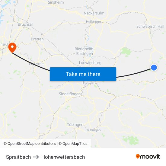 Spraitbach to Hohenwettersbach map