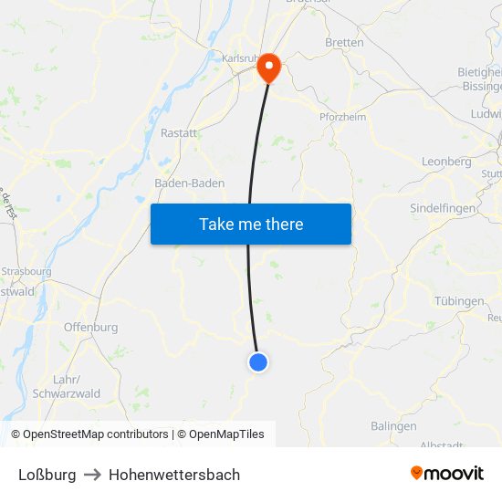 Loßburg to Hohenwettersbach map