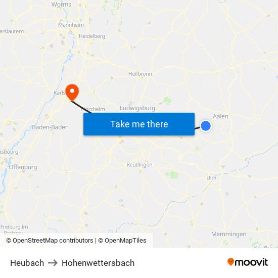 Heubach to Hohenwettersbach map