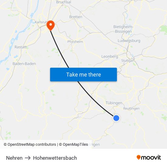 Nehren to Hohenwettersbach map