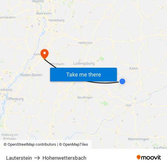 Lauterstein to Hohenwettersbach map