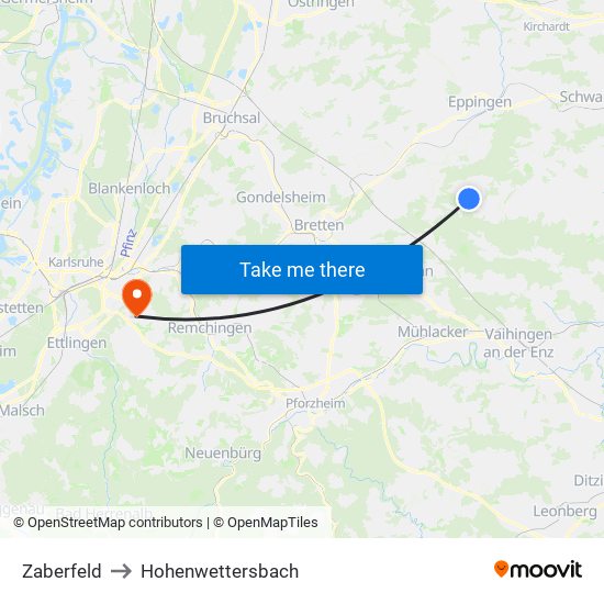 Zaberfeld to Hohenwettersbach map