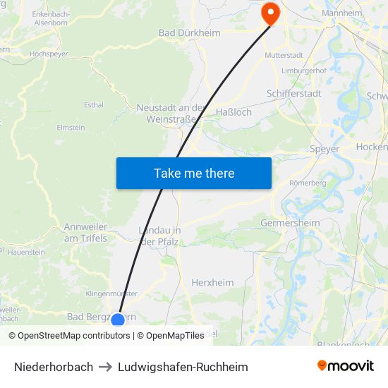 Niederhorbach to Ludwigshafen-Ruchheim map