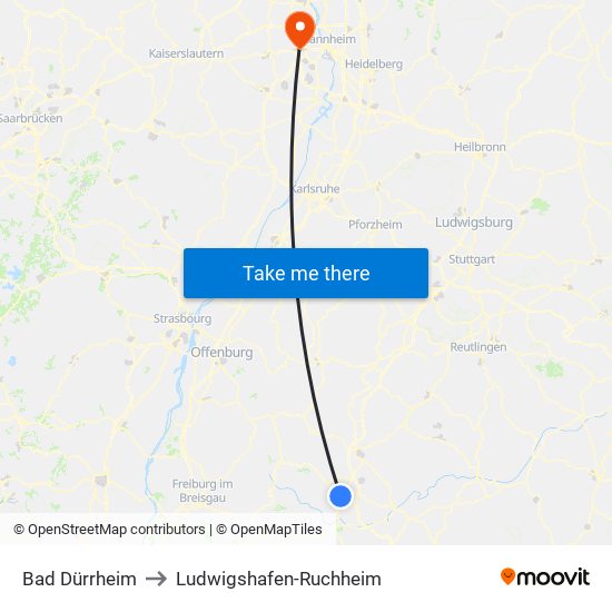 Bad Dürrheim to Ludwigshafen-Ruchheim map