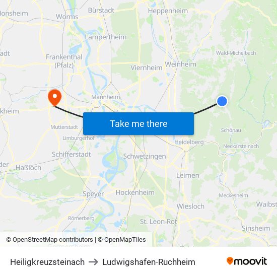 Heiligkreuzsteinach to Ludwigshafen-Ruchheim map