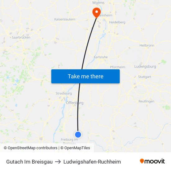 Gutach Im Breisgau to Ludwigshafen-Ruchheim map