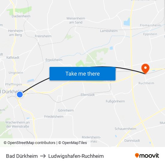 Bad Dürkheim to Ludwigshafen-Ruchheim map