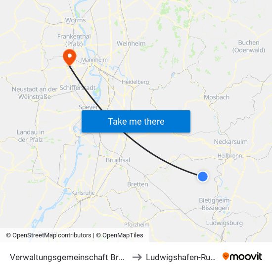 Verwaltungsgemeinschaft Brackenheim to Ludwigshafen-Ruchheim map