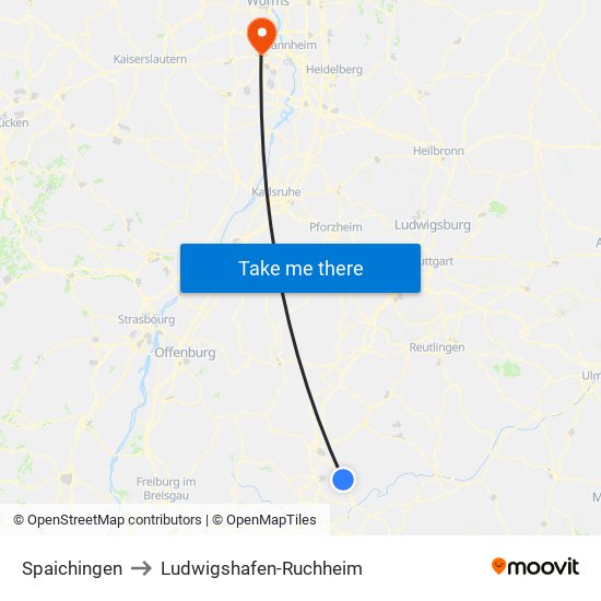 Spaichingen to Ludwigshafen-Ruchheim map