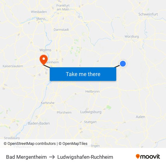 Bad Mergentheim to Ludwigshafen-Ruchheim map