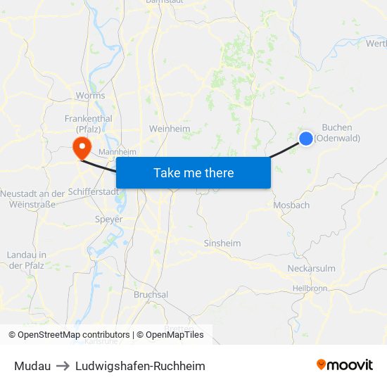 Mudau to Ludwigshafen-Ruchheim map