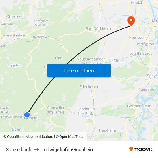 Spirkelbach to Ludwigshafen-Ruchheim map