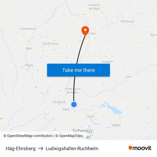 Häg-Ehrsberg to Ludwigshafen-Ruchheim map