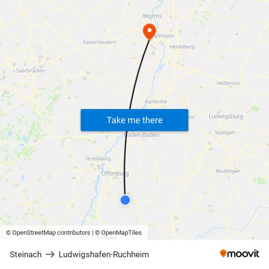 Steinach to Ludwigshafen-Ruchheim map