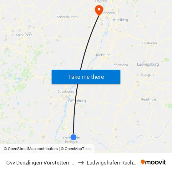 Gvv Denzlingen-Vörstetten-Reute to Ludwigshafen-Ruchheim map