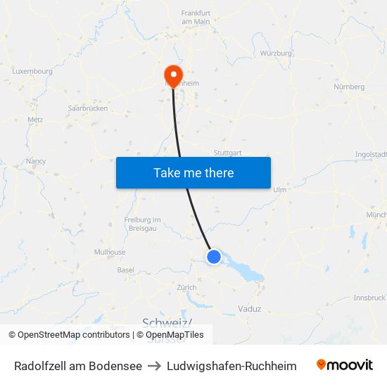 Radolfzell am Bodensee to Ludwigshafen-Ruchheim map